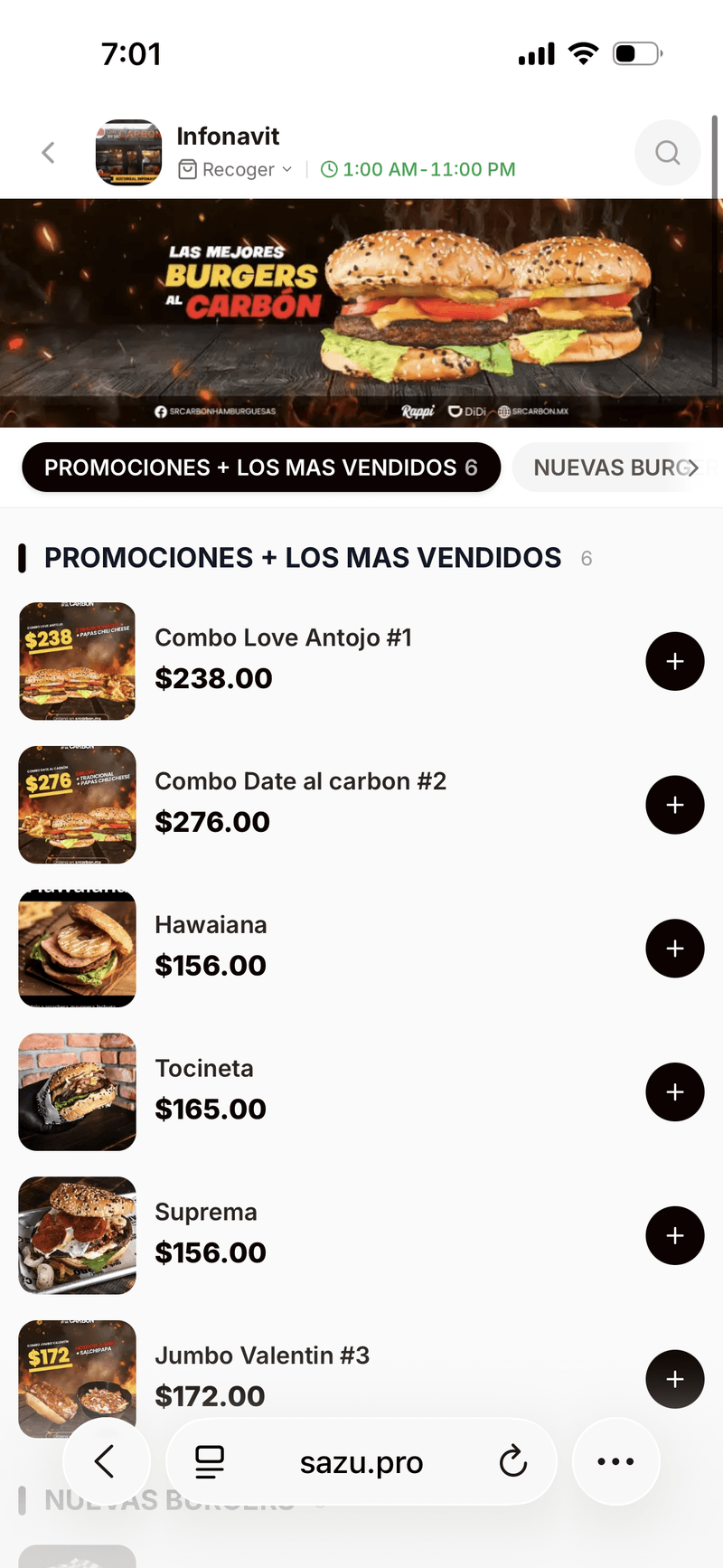 Menú digital en el celular del cliente